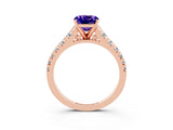Rose gold Cushion Cut Tanzanite Solitaire Ring with Cathedral Setting and Pavé Band_3