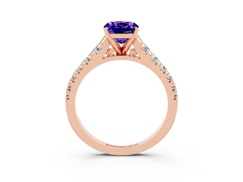 Rose gold Cushion Cut Tanzanite Solitaire Ring with Cathedral Setting and Pavé Band_3