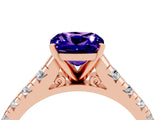 Rose gold Cushion Cut Tanzanite Solitaire Ring with Cathedral Setting and Pavé Band_4