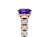 Rose gold Cushion Cut Tanzanite Solitaire Ring with Cathedral Setting and Pavé Band_5