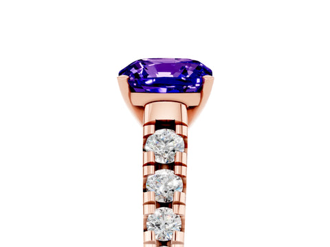 Rose gold Cushion Cut Tanzanite Solitaire Ring with Cathedral Setting and Pavé Band_5