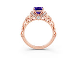 Rose gold Cushion Cut Tanzanite Solitaire Ring with Filigree Band and Four-Prong Setting_27