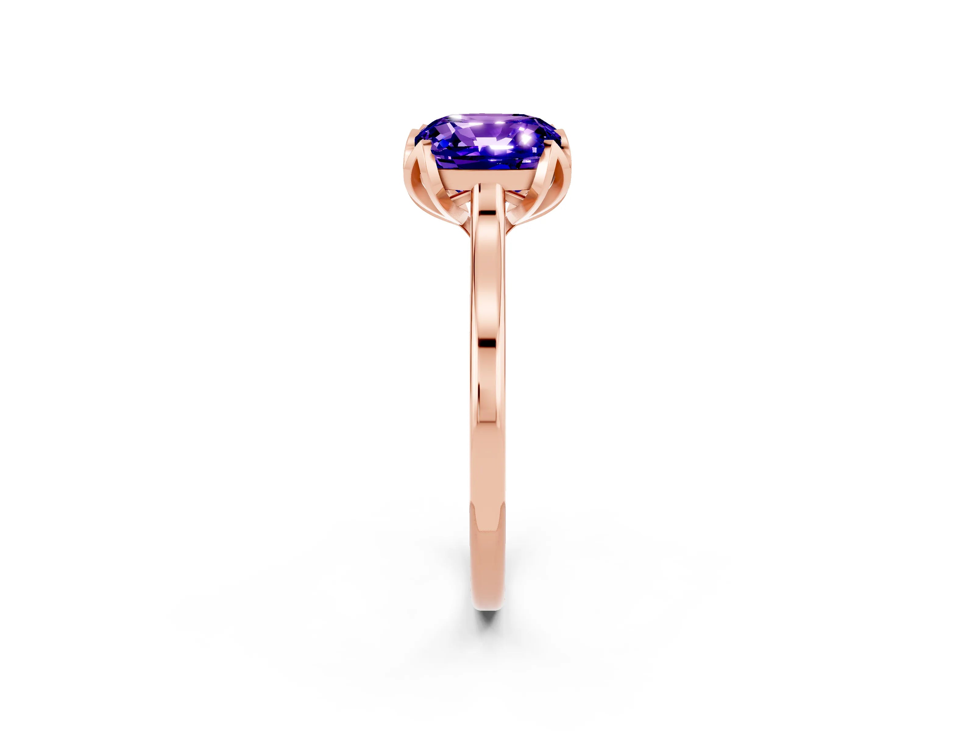 Rose gold Cushion Cut Tanzanite Solitaire Ring with Flower Prong Setting and Classic Band_14