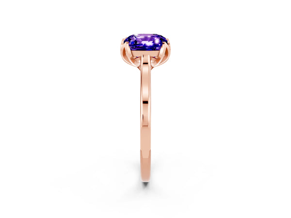 Rose gold Cushion Cut Tanzanite Solitaire Ring with Flower Prong Setting and Classic Band