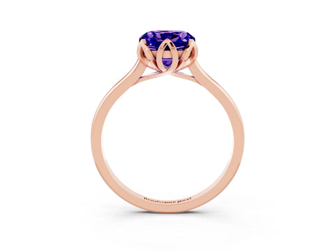 Rose gold Cushion Cut Tanzanite Solitaire Ring with Flower Prong Setting and Classic Band_15