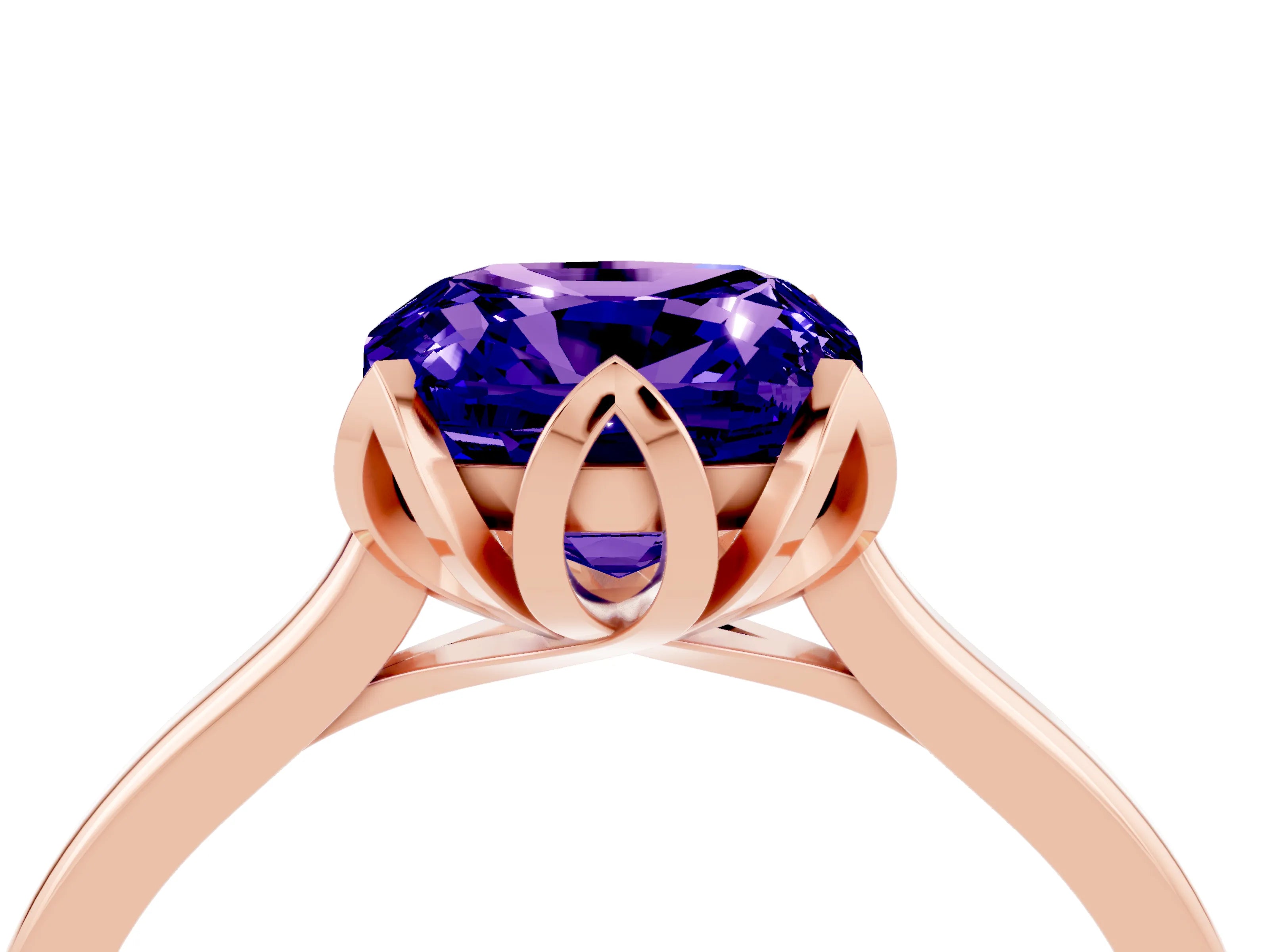 Rose gold Cushion Cut Tanzanite Solitaire Ring with Flower Prong Setting and Classic Band_16