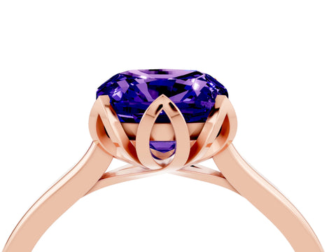 Rose gold Cushion Cut Tanzanite Solitaire Ring with Flower Prong Setting and Classic Band_16