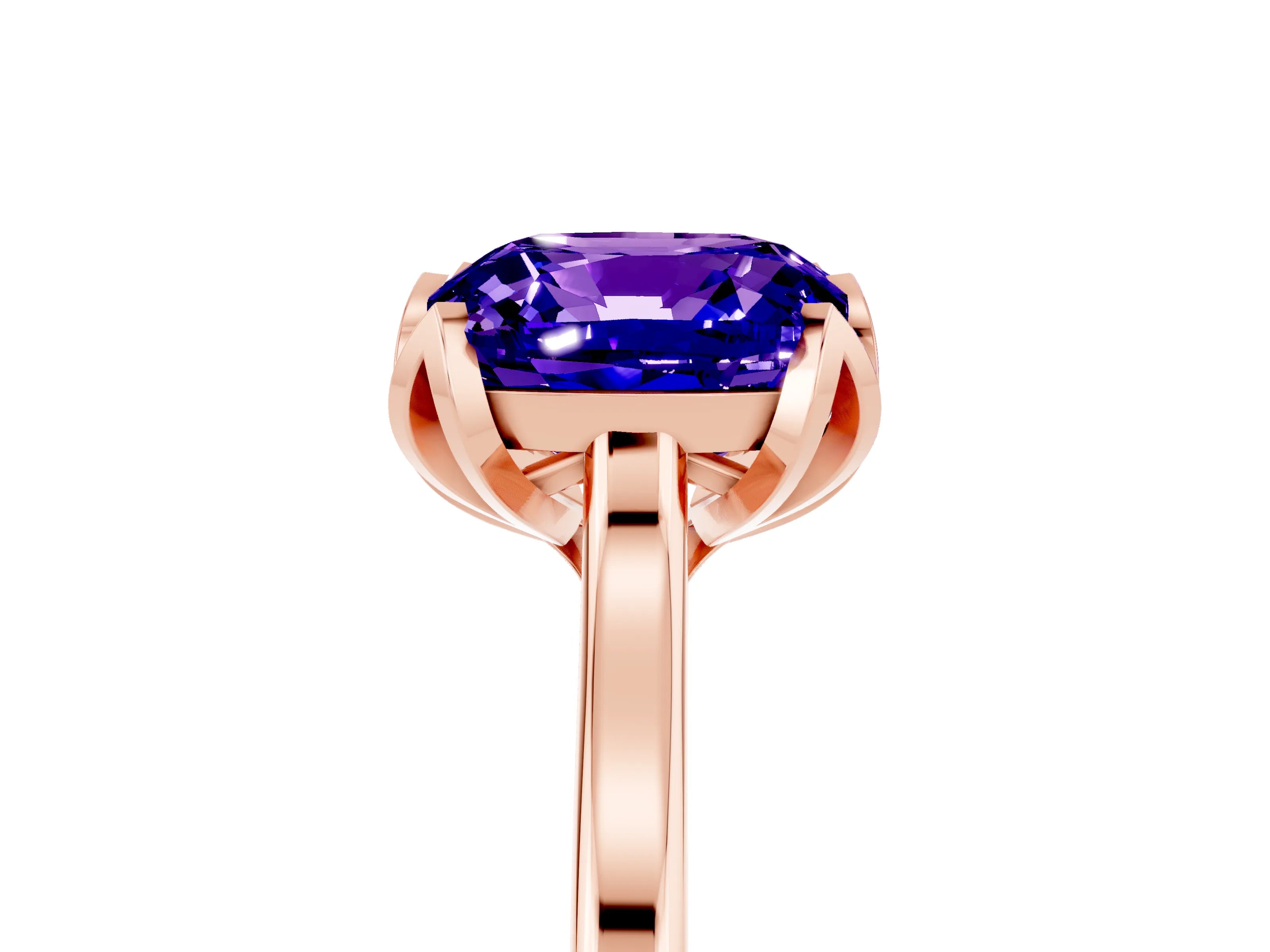 Rose gold Cushion Cut Tanzanite Solitaire Ring with Flower Prong Setting and Classic Band_17