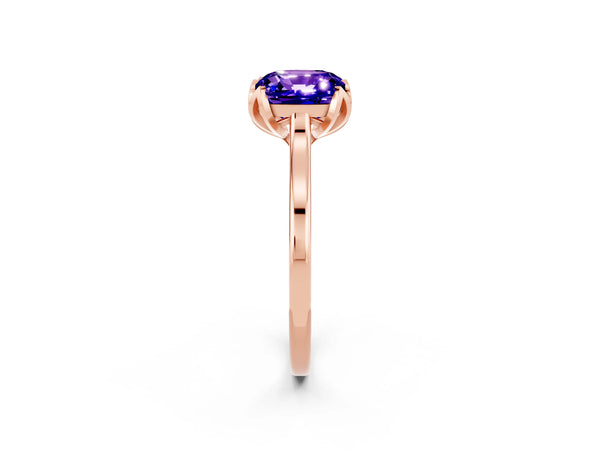 Rose gold Cushion Cut Tanzanite Solitaire Ring with Flower Prong Setting and Classic Band