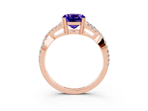 Rose gold Cushion Cut Tanzanite Solitaire Ring with Four-Prong Setting and Twisted Pavé Band_3
