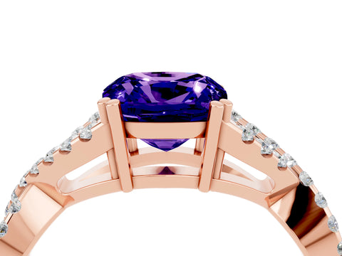 Rose gold Cushion Cut Tanzanite Solitaire Ring with Four-Prong Setting and Twisted Pavé Band_4
