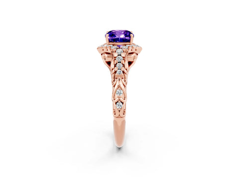 Rose gold Cushion Cut Tanzanite Solitaire Ring with Hidden Halo and Pavé Band_14