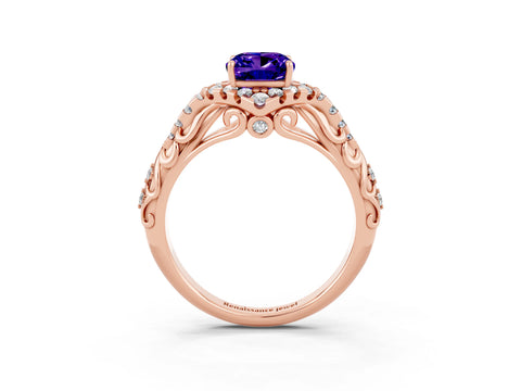 Rose gold Cushion Cut Tanzanite Solitaire Ring with Hidden Halo and Pavé Band_15
