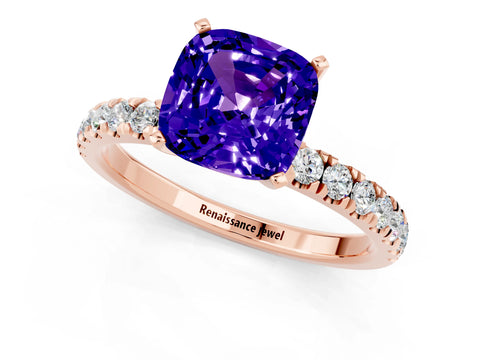 Rose gold Cushion Cut Tanzanite Solitaire Ring with Pavé Accents and Four-Prong Setting_1