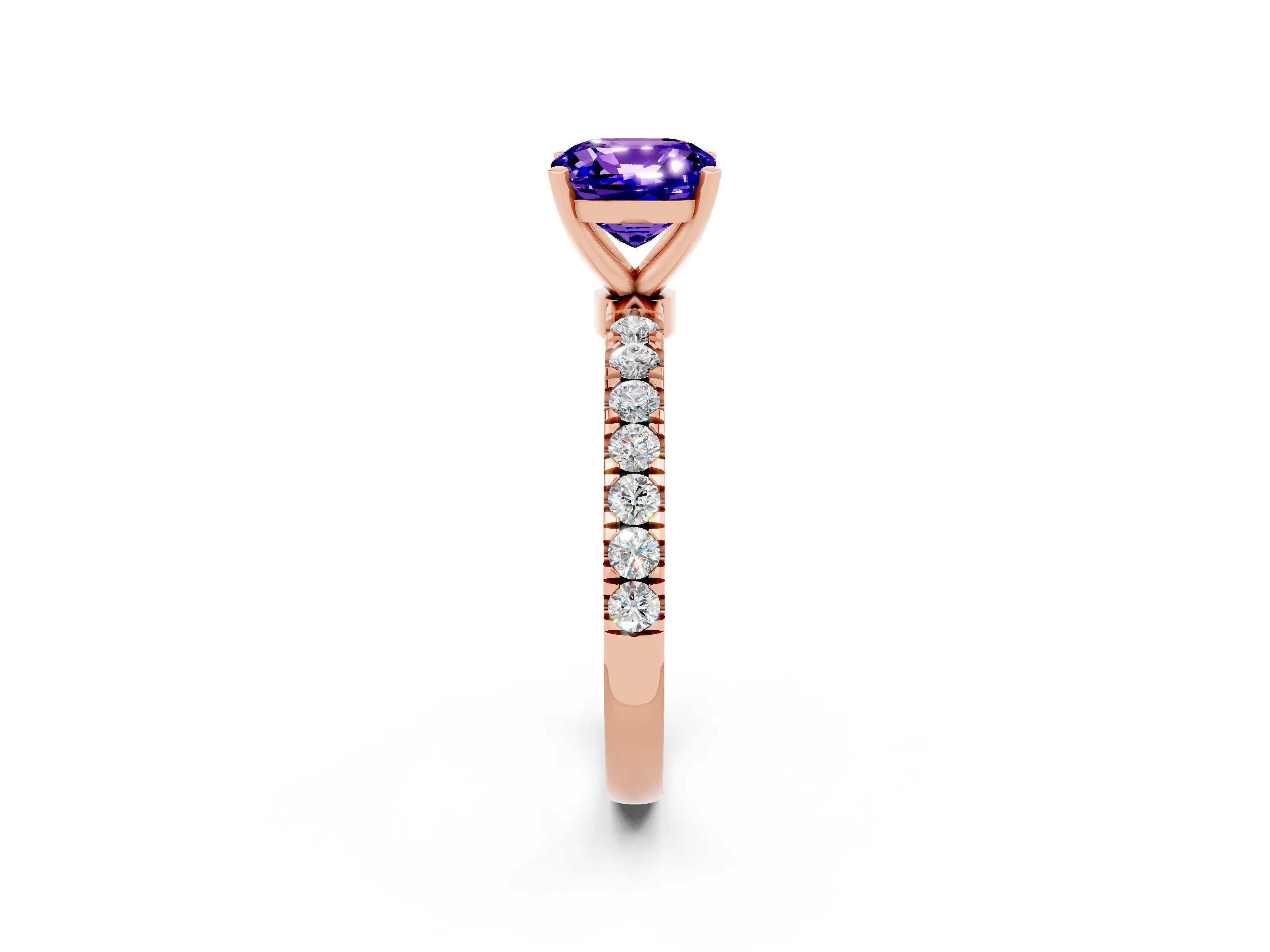 Rose gold Cushion Cut Tanzanite Solitaire Ring with Pavé Accents and Four-Prong Setting_2