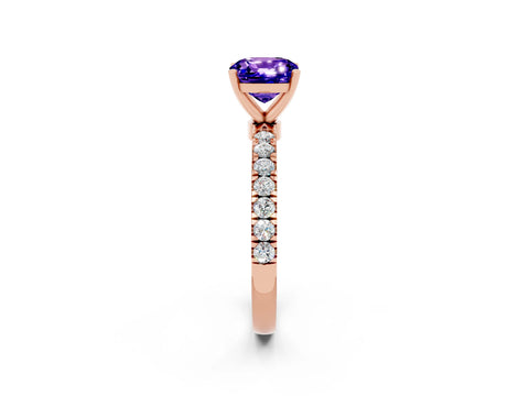Rose gold Cushion Cut Tanzanite Solitaire Ring with Pavé Accents and Four-Prong Setting_2