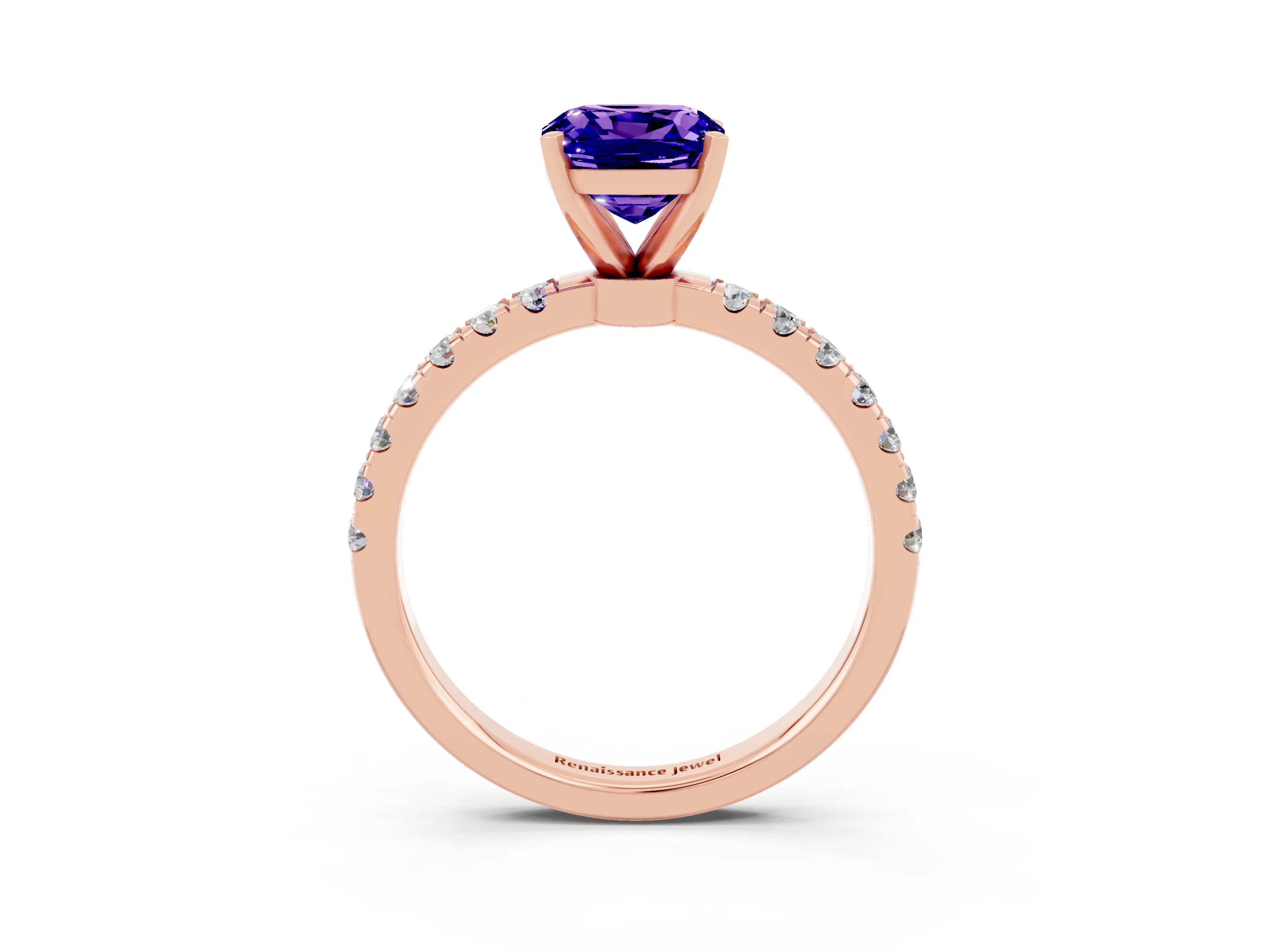 Rose gold Cushion Cut Tanzanite Solitaire Ring with Pavé Accents and Four-Prong Setting_3