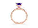 Rose gold Cushion Cut Tanzanite Solitaire Ring with Pavé Accents and Four-Prong Setting_3