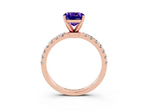 Rose gold Cushion Cut Tanzanite Solitaire Ring with Pavé Accents and Four-Prong Setting_3