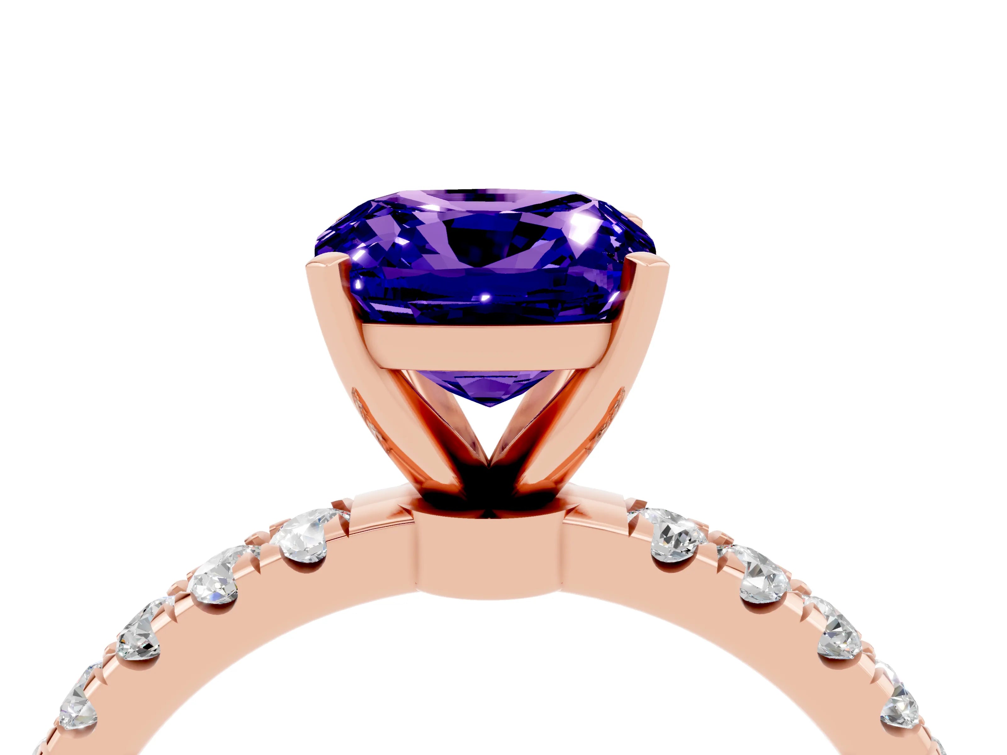 Rose gold Cushion Cut Tanzanite Solitaire Ring with Pavé Accents and Four-Prong Setting_4