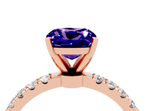 Rose gold Cushion Cut Tanzanite Solitaire Ring with Pavé Accents and Four-Prong Setting_4
