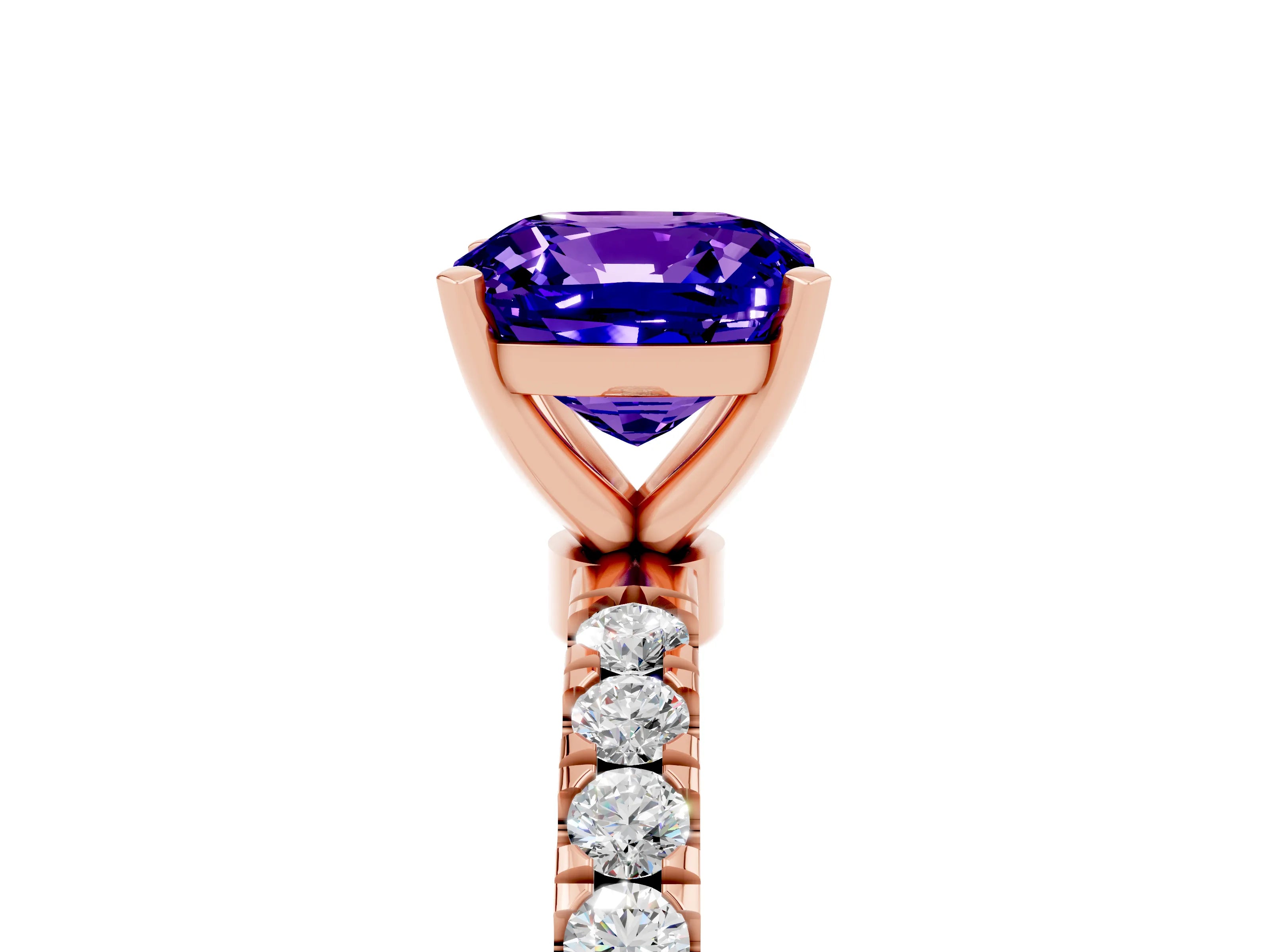 Rose gold Cushion Cut Tanzanite Solitaire Ring with Pavé Accents and Four-Prong Setting_5