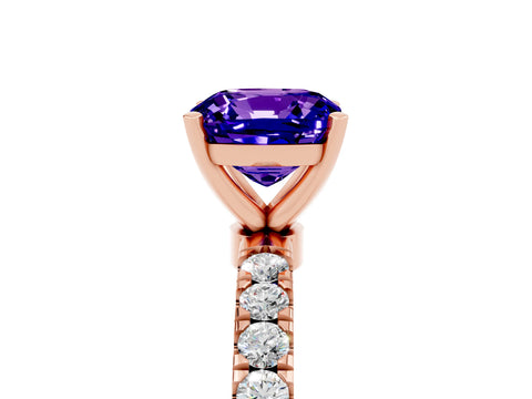 Rose gold Cushion Cut Tanzanite Solitaire Ring with Pavé Accents and Four-Prong Setting_5
