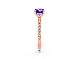 Rose gold Cushion Cut Tanzanite Solitaire Ring with Pavé Band and Four-Prong Setting_26