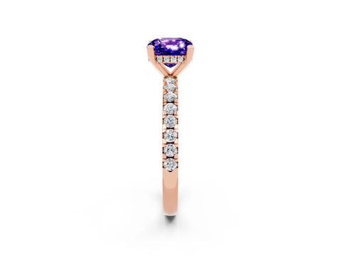 Rose gold Cushion Cut Tanzanite Solitaire Ring with Pavé Band and Four-Prong Setting_26