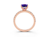 Rose gold Cushion Cut Tanzanite Solitaire Ring with Pavé Band and Four-Prong Setting_27