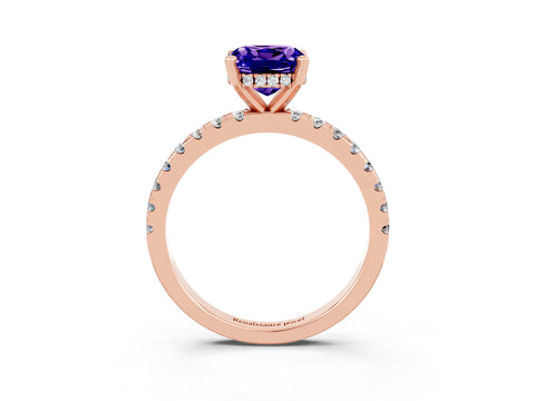 Rose gold Cushion Cut Tanzanite Solitaire Ring with Pavé Band and Four-Prong Setting_27