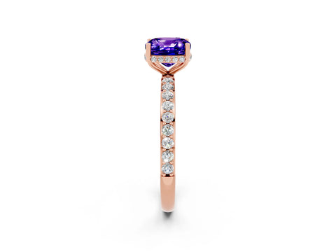 Rose gold Cushion Cut Tanzanite Solitaire Ring with Pavé Band and Hidden Halo_14