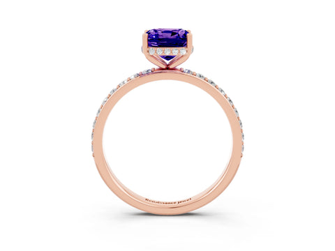Rose gold Cushion Cut Tanzanite Solitaire Ring with Pavé Band and Hidden Halo_15