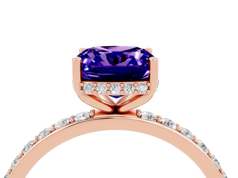 Rose gold Cushion Cut Tanzanite Solitaire Ring with Pavé Band and Hidden Halo_16