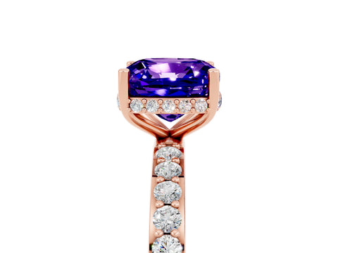 Rose gold Cushion Cut Tanzanite Solitaire Ring with Pavé Band and Hidden Halo_17