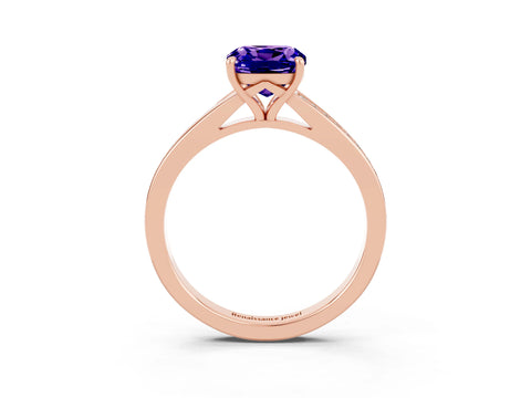 Rose gold Cushion Cut Tanzanite Solitaire Ring with Pavé Band and Prong Setting_15