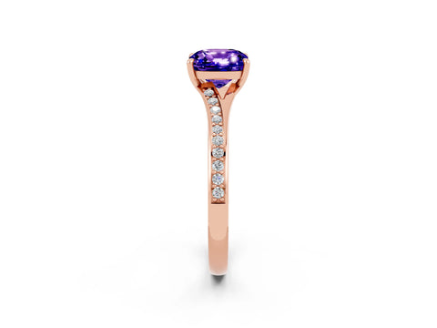 Rose gold Cushion Cut Tanzanite Solitaire Ring with Pavé Band and Prong Setting_2