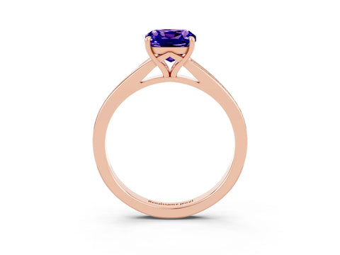 Rose gold Cushion Cut Tanzanite Solitaire Ring with Pavé Band and Prong Setting_3