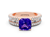Rose gold Cushion Cut Tanzanite Solitaire Ring with Pavé and Channel Set Band