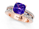 Rose gold Cushion Cut Tanzanite Solitaire Ring with Pavé and Channel Set Band_1