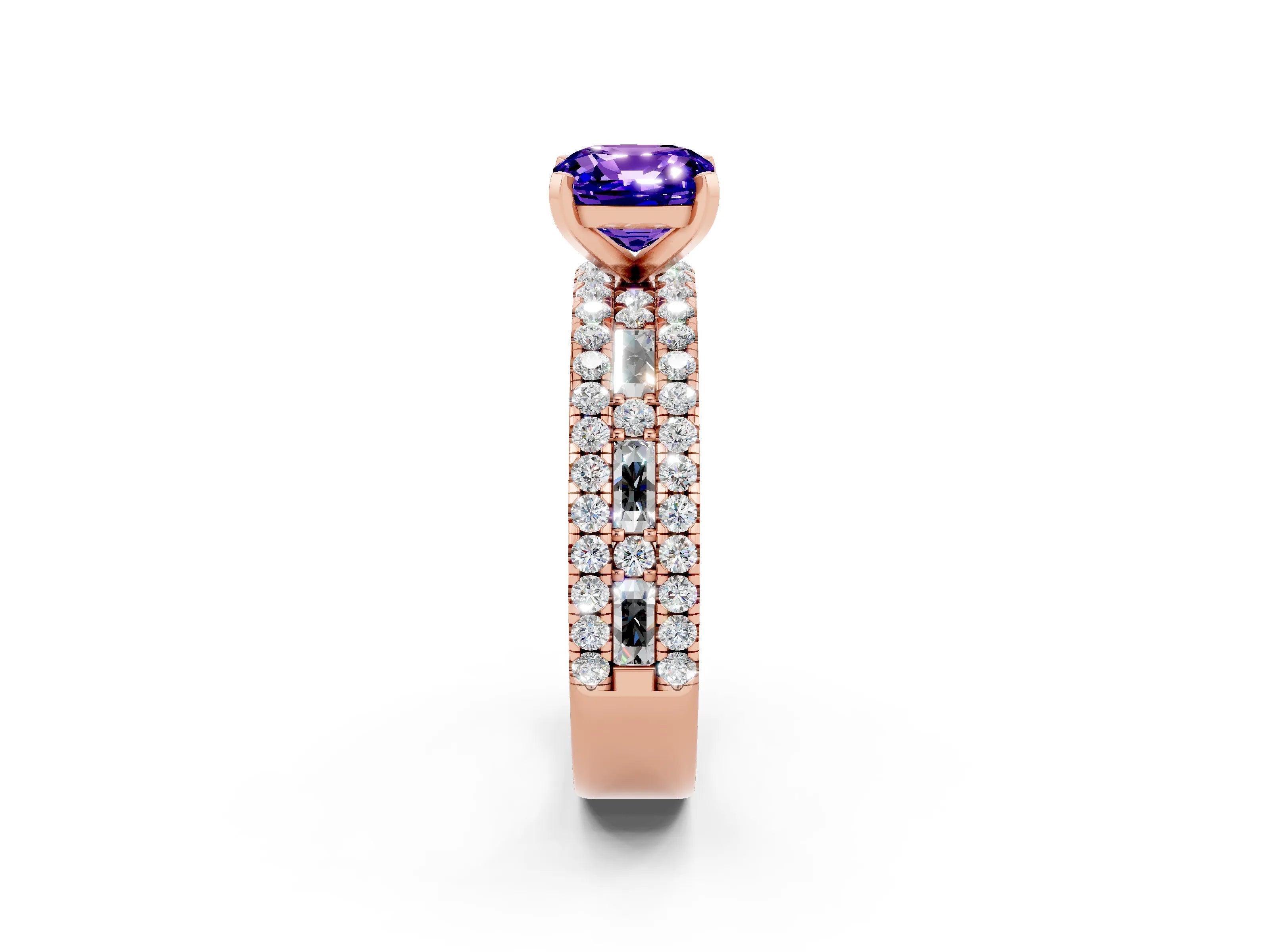 Rose gold Cushion Cut Tanzanite Solitaire Ring with Pavé and Channel Set Band_2