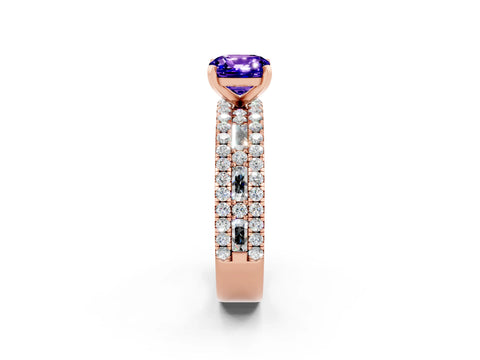 Rose gold Cushion Cut Tanzanite Solitaire Ring with Pavé and Channel Set Band_2