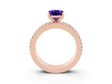 Rose gold Cushion Cut Tanzanite Solitaire Ring with Pavé and Channel Set Band_3