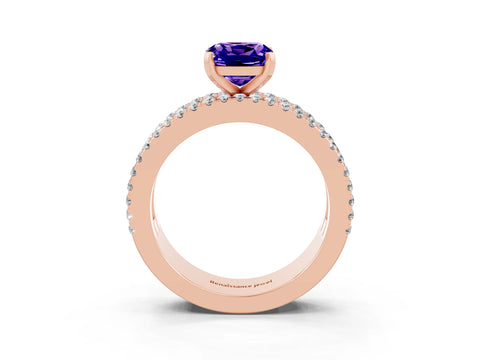 Rose gold Cushion Cut Tanzanite Solitaire Ring with Pavé and Channel Set Band_3