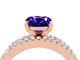 Rose gold Cushion Cut Tanzanite Solitaire Ring with Pavé and Channel Set Band_4