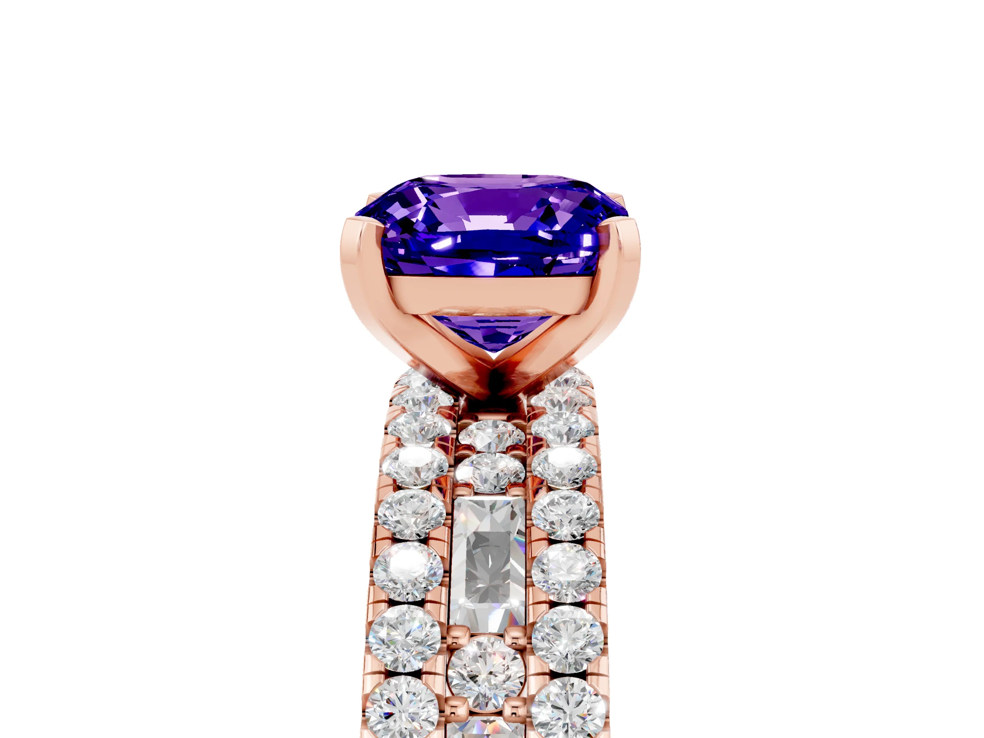 Rose gold Cushion Cut Tanzanite Solitaire Ring with Pavé and Channel Set Band_5