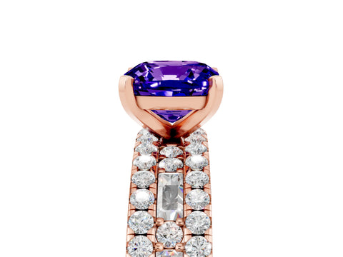 Rose gold Cushion Cut Tanzanite Solitaire Ring with Pavé and Channel Set Band_5