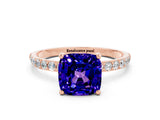 Rose gold Cushion Cut Tanzanite Solitaire Ring with Pave Band and Four Prong Setting_24