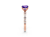 Rose gold Cushion Cut Tanzanite Solitaire Ring with Pave Band and Four Prong Setting_26