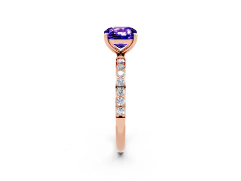 Rose gold Cushion Cut Tanzanite Solitaire Ring with Pave Band and Four Prong Setting_26